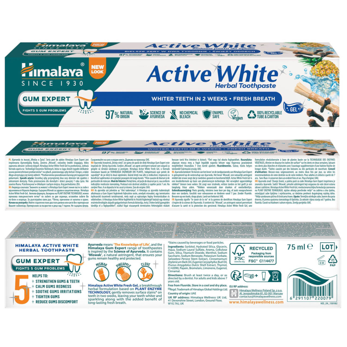 Pasta de Dinti Active White Gum Expert, Himalaya Herbal, 75 ml [2]