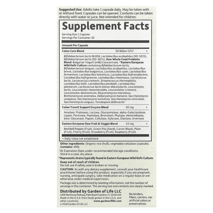 RAW Probiotics, Colon Care, Garden of Life, 30 capsule [2]