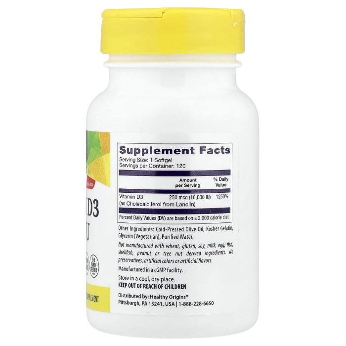 Vitamin D3, 10000 IU (250 mcg), Healthy Origins, 120 softgels [2]