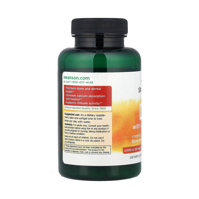 Vitamin D3, 2000 IU with Coconut Oil, Swanson, 60 Softgels SWU830 [3]