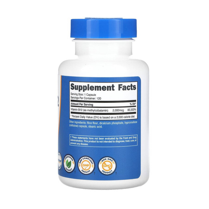 Vitamina B12 Metilcobalamină, 2000 mcg, Nutricost, 120 capsule [2]