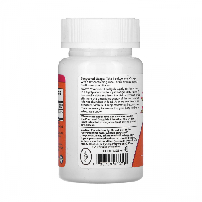 Vitamina D3, 10.000 IU, Now Foods, 120 softgels [3]