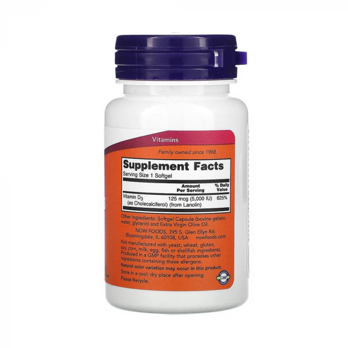 Vitamina D3, 5000 IU, Now Foods, 120 softgels [2]