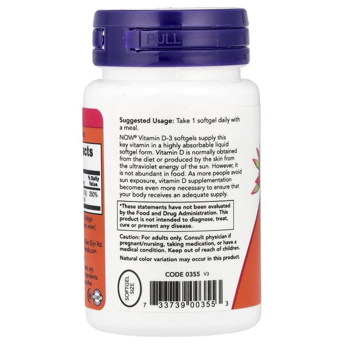 Vitamina D3, 2000 IU, Now Foods, 30 softgels [3]