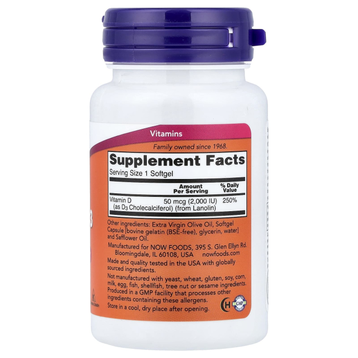 Vitamina D3, 2000 IU, Now Foods, 120 softgels [2]