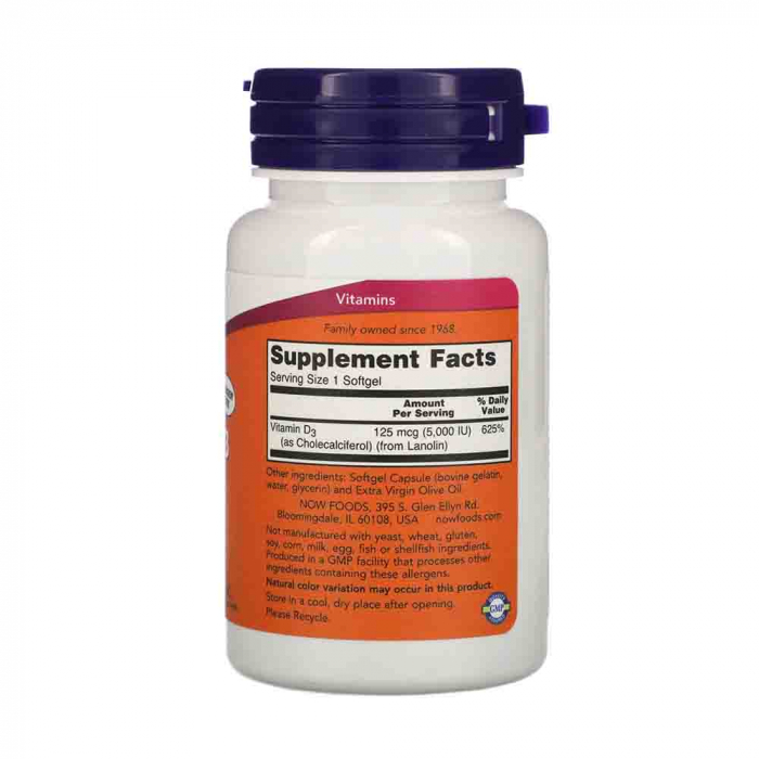 Vitamina D3, 5000 IU, Now Foods, 240 softgels [3]