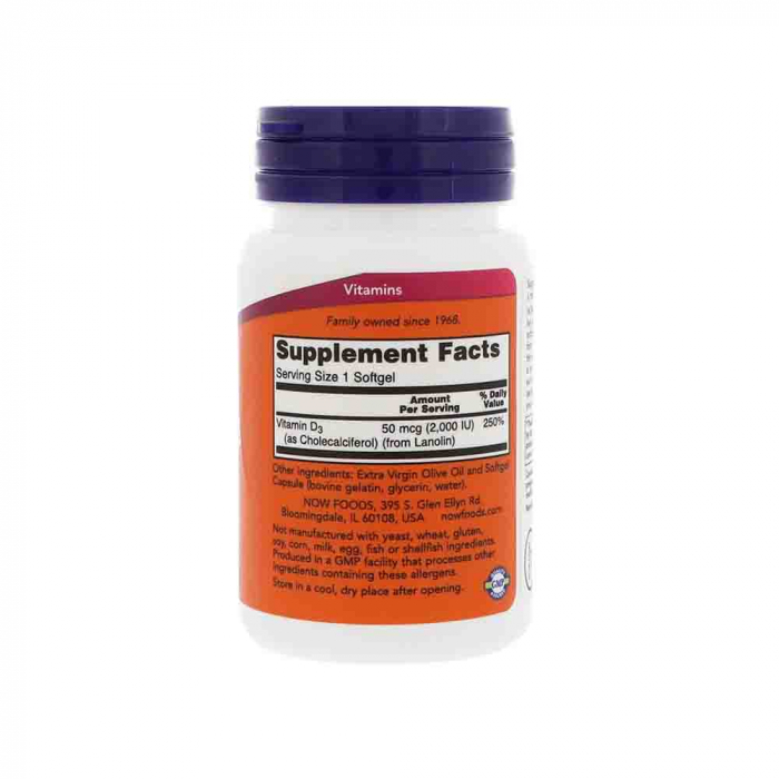 Vitamina D3, 2000 IU, Now Foods, 30 softgels [3]