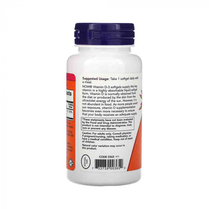 Vitamina D3, 1000 IU, Now Foods, 180 softgels [2]