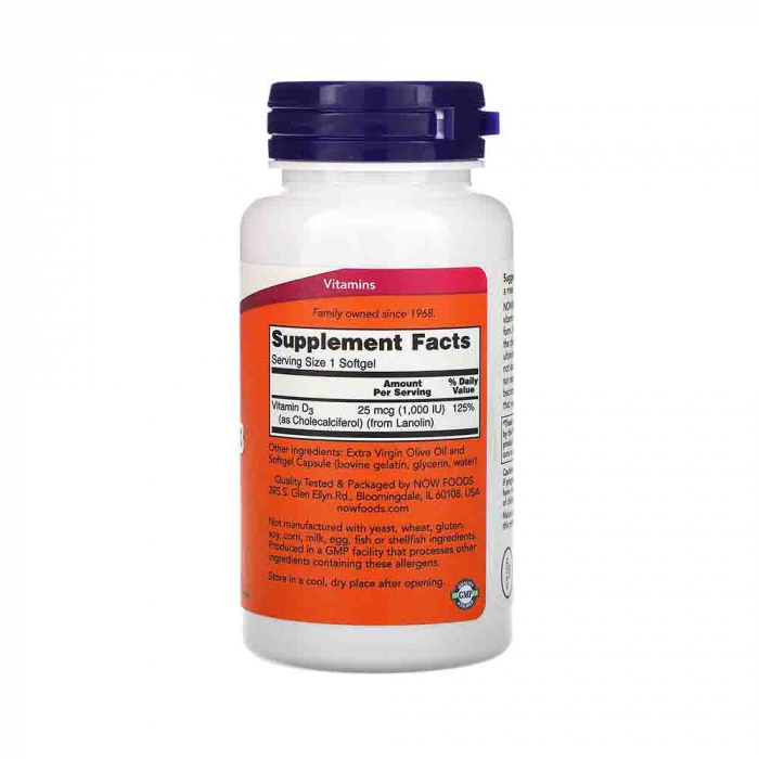 Vitamina D3, 1000 IU, Now Foods, 180 softgels [3]