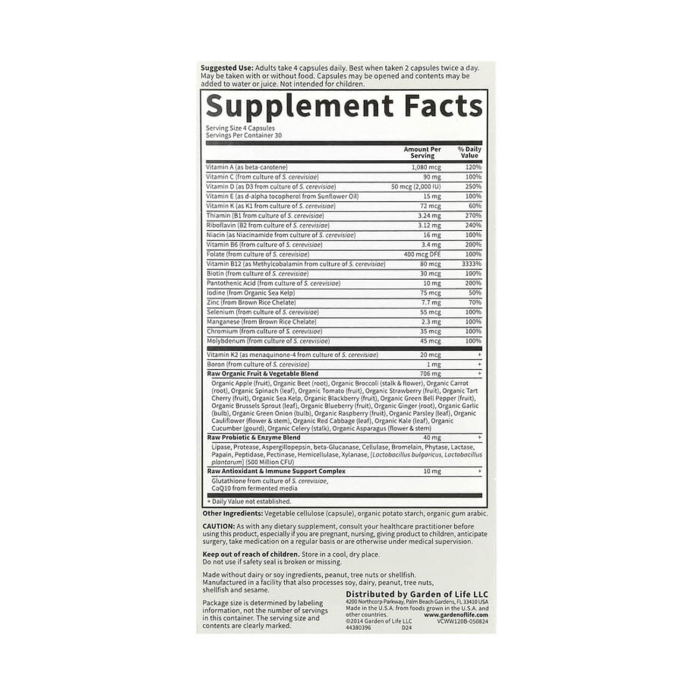Whole Food Multivitamin For 50 & Wiser Women, Garden of Life, 120 capsules [2]