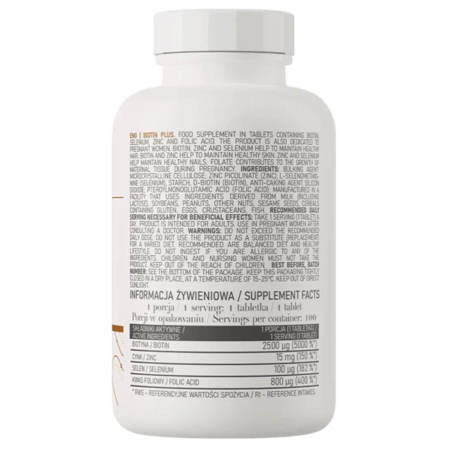 Biotină Plus Zinc, Seleniu si Acid Folic, OstroVit, 100 tablete [1]