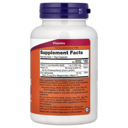 C-1000 Zinc & D-3, NOW Foods, 100 capsule [1]