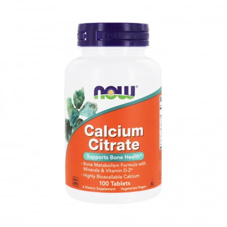 Calciu Citrat 600mg cu Minerale si Vitamina D, Now Foods, 100 tablete