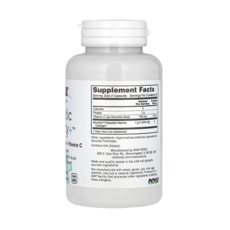 Collagen Tripeptides + Vitamin C, Aquatic Beauty+, NOW Foods, 90 capsule [1]