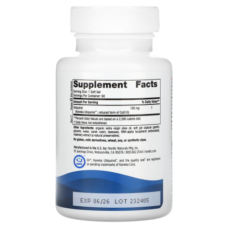 CoQ10 Ubiquinol, Kaneka, 100 mg, Nordic Naturals, 60 softgels [3]