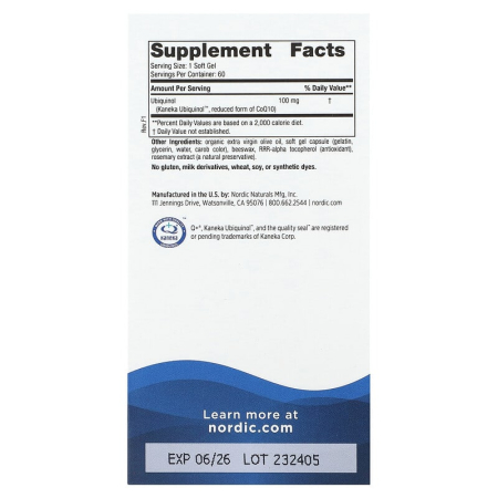 CoQ10 Ubiquinol, Kaneka, 100 mg, Nordic Naturals, 60 softgels [1]