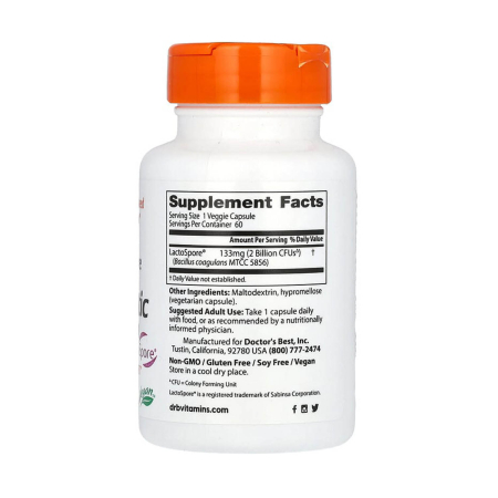 Digestive Health, Probiotic 2 Billion with LactoSpore, 2 Billion, Doctor's Best, 60 capsule [1]
