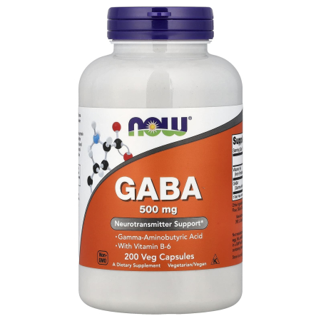 GABA with Vitamin B6, 500mg, Now Foods, 200 capsule, 200 Veg Caps, 500 mg, 06.2029