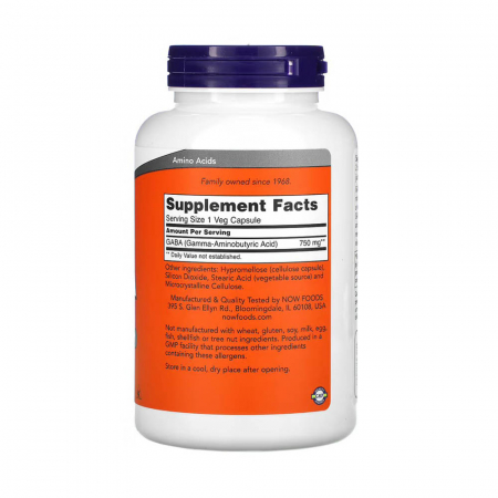 Now Foods, GABA, 750 mg, 100 Veg Capsules [1]