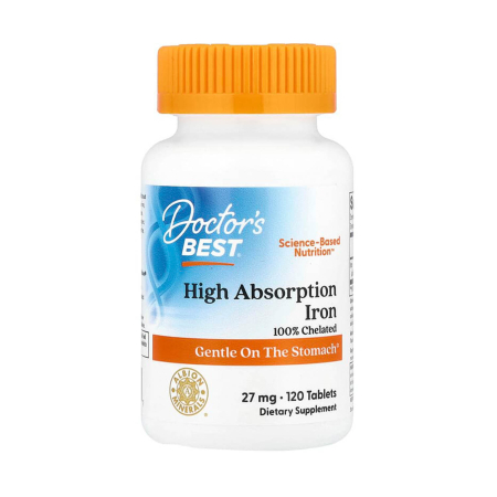 Doctor's Best - High Absorption Iron, 27 mg, Doctor's Best, 120 tablete