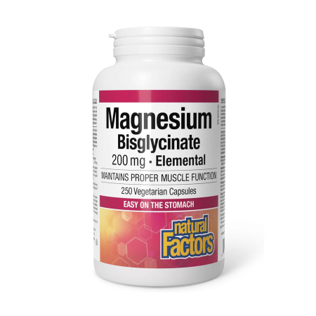 Natural Factors - Magnesium Bisglycinate, 200 mg, Natural Factors, 250 capsules