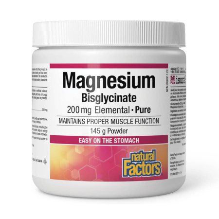 Natural Factors - Magnesium Bisglycinate Powder, 200 mg, Natural Factors, 145g