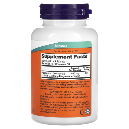 Magnesium Citrate 200 mg, Now Foods, 100 tablete [1]