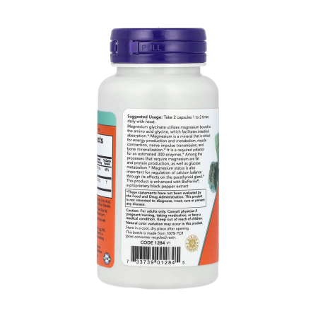 Magnesium Glycinate With BioPerine, NOW Foods, 60 capsule [2]