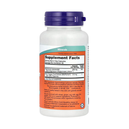 Magnesium Glycinate With BioPerine, NOW Foods, 60 capsule [1]