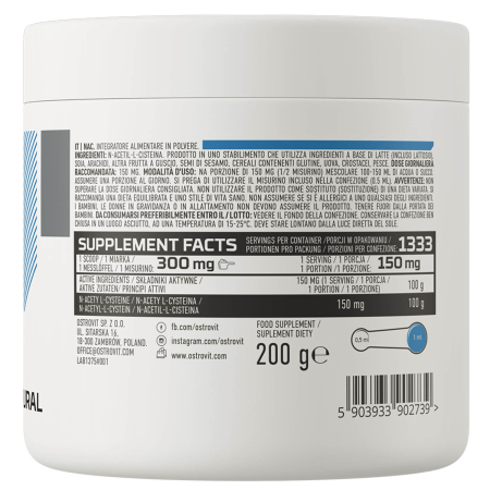 NAC N-acetyl-L-cysteine Powder, OstroVit, 200g [1]