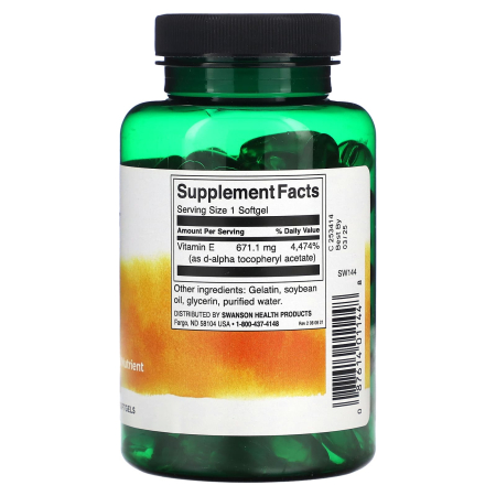Natural Vitamina E, 1000 IU, Swanson, 100 Softgels SW144 [1]