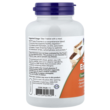 Super Enzymes (Enzime Digestive cu Spectru Larg), Now Foods, 180 tablete [2]