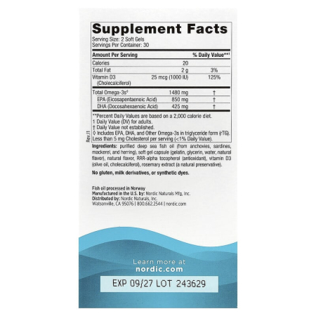 Ultimate Omega® Xtra, 1480 mg, Nordic Naturals, 60 softgels [1]