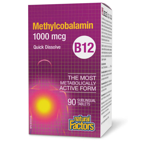 Vitamin B12, Methylcobalamin, 1000 mcg, Natural Factors, 90 tablete, 1000 mcg, 90 Tabs, 02.2029