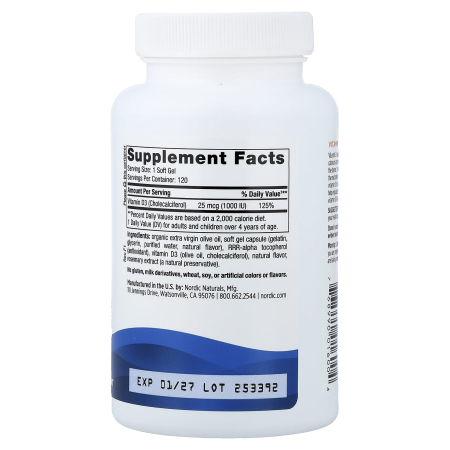 Vitamin D3, 1000 IU, Nordic Naturals, 120 Mini Soft Gels [3]