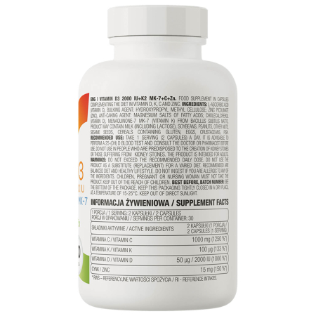 Vitamin D3 2000 IU + K2 MK-7 + C + Zinc, OstroVit, 60 capsule [1]