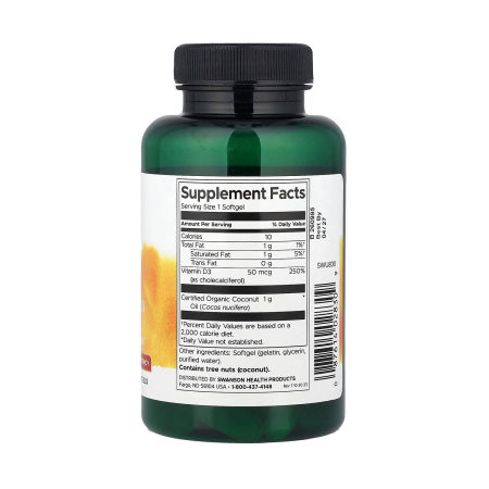 Vitamin D3, 2000 IU with Coconut Oil, Swanson, 60 Softgels SWU830 [1]