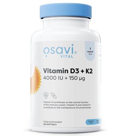 Vitamin D3 + K2, 4000 IU / 150 mcg, Osavi, 120 softgels, 4000 IU, 120 Softgels, 05.2029