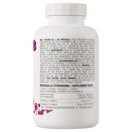 Vitamin D3 + K2 Softgels, 2000 IU / 100 mcg, OstroVit, 90 softgels [2]