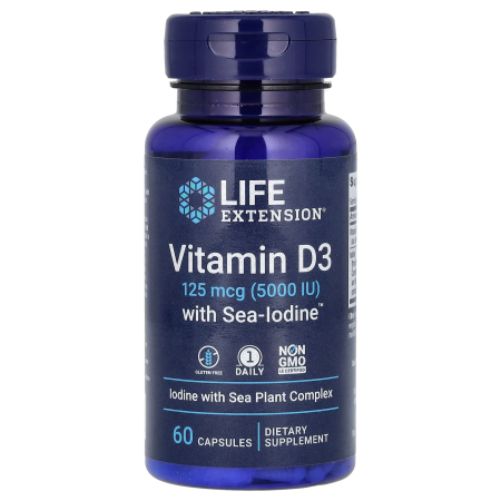 Life Extension - Vitamin D3 with Sea-Iodine, 125 mcg (5,000 IU), Life Extension, 60 capsule