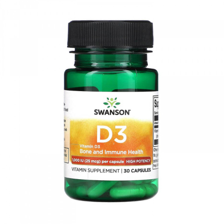 Vitamina D-3, 1000 IU, Swanson, 30 capsule SW1241