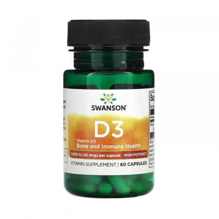 Vitamina D-3, 1000 IU, Swanson, 60 capsule SW1510