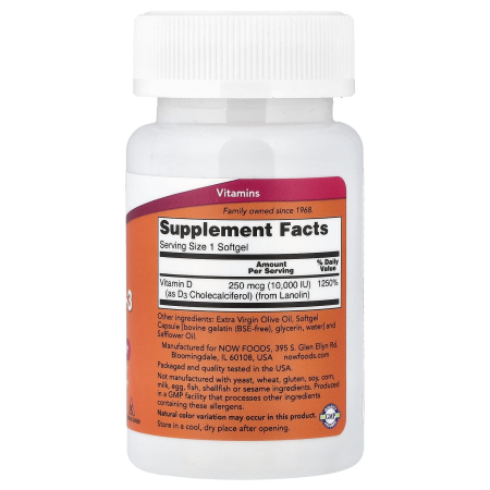 Vitamina D3, 10.000 IU, Now Foods, 120 softgels [1]
