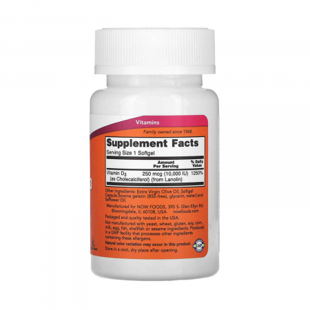 Vitamina D3, 10.000 IU, Now Foods, 120 softgels [1]