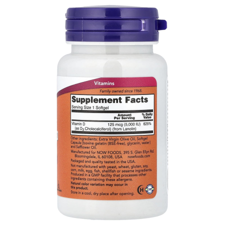 Vitamina D3, 5000 IU, Now Foods, 120 softgels [1]