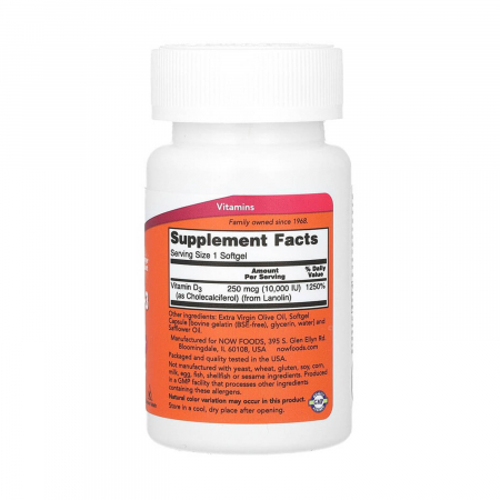 Vitamina D3, 10.000 IU, Now Foods, 240 softgels [1]