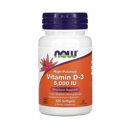 IMUNITATE CRESCUTA - Vitamina D3, 5000 IU, Now Foods, 120 softgels