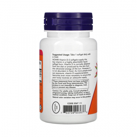 Vitamina D3, 2000 IU, Now Foods, 120 softgels [1]