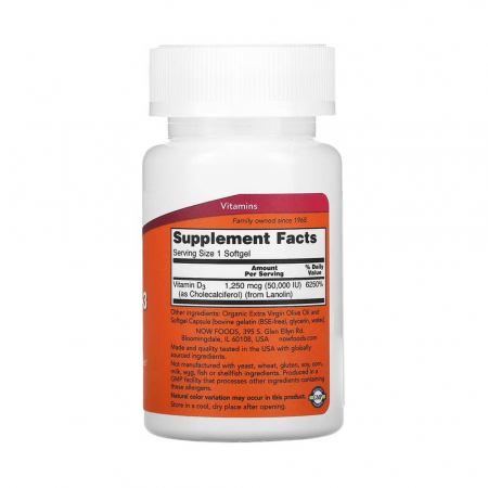 Vitamina D3, 50.000 IU, Now Foods, 50 softgels [1]