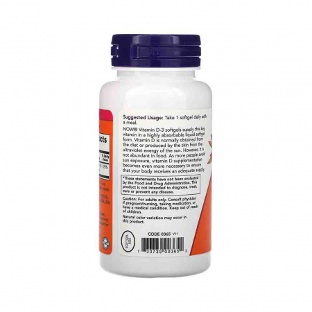 Vitamina D3, 1000 IU, Now Foods, 180 softgels [1]